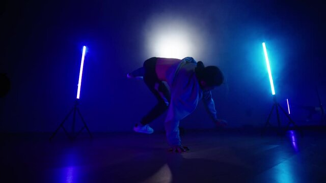 Break-dance action performance trick in ultra slowmo 4K