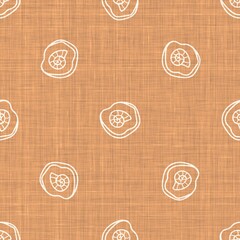 Seamless background ammonite fossil gender neutral baby pattern. Simple whimsical minimal earthy 2 tone color. Kids nursery wallpaper or boho cartoon animal fashion all over print. © Limolida Studio