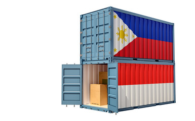 Fototapeta premium Freight containers with Philippines and Indonesia national flags. 3D Rendering 