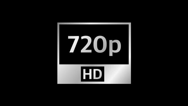 4K UHD, Quad HD, Full HD and HD resolution presentation nameplates of silver gradient color on black background. TV symbols and icons. Motion graphic.