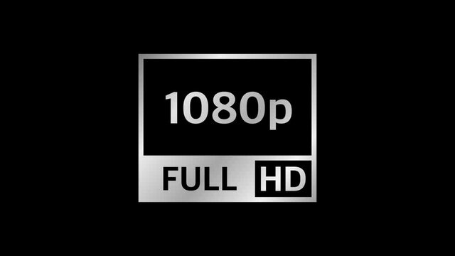 4K UHD, Quad HD, Full HD and HD resolution presentation nameplates of silver gradient color on black background. TV symbols and icons. Motion graphic.