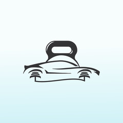 Car with fitness dumbbell icon logo design.
