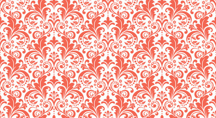 Floral pattern. Vintage wallpaper in the Baroque style. Seamless vector background. White and pink ornament for fabric, wallpaper, packaging. Ornate Damask flower ornament