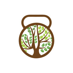 rural property tree with fitness dumbbell icon logo design