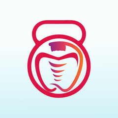 Dental with fitness dumbbell icon logo design.