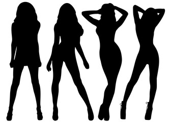 Beautiful girls in a swimsuit in a set. Vector image.