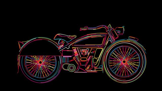 Vintage motorcycle abstract animation, looped background