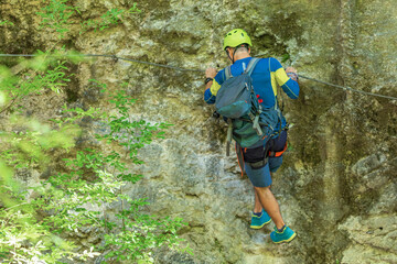 Concept diversity and sport, Rock climbing man, climbing equipment, lifestyle