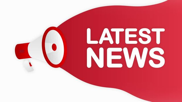 Megaphone LATEST NEWS countdown template with red objects on white background. Motion graphic.