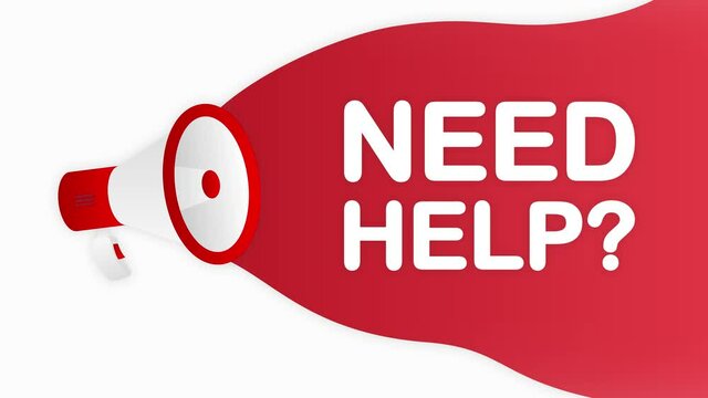 Megaphone NEED HELP countdown template with red objects on white background. Motion graphic.