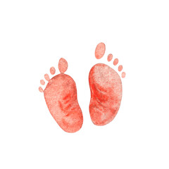 Baby's feet - small pink feet of a child. Motherhood collection. Isolated elements on white background. Watercolor illustration.