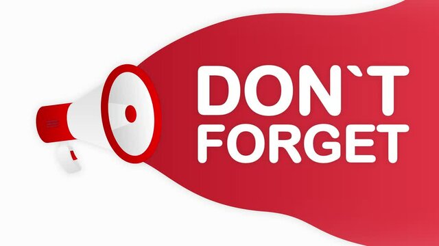 Megaphone DONT FORGET countdown template with red objects on white background. Motion graphic.