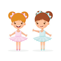 Twho hand drawn beautiful, lovely, little ballerinas girls. Vector illustration