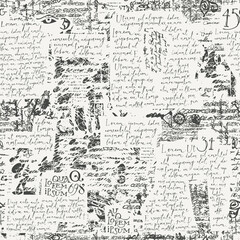 Fototapeta na wymiar Abstract seamless pattern with handwritten text Lorem Ipsum, illegible scribbles and doodles on a light backdrop. Monochrome vector background in retro style. Wallpaper, wrapping paper, fabric