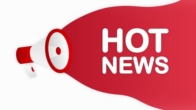 Megaphone HOT NEWS countdown template with red objects on white background. Motion graphic.
