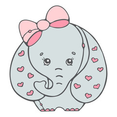 Cute Elephant Vector Illustration in Cartoon Style for printing on fabric, design of children's products, logo. Vector Cute Animal on isolated background
