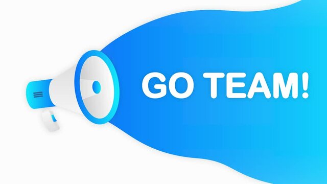 Megaphone GO TEAM countdown template with blue objects on white background. Motion graphic.