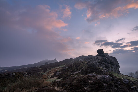 Panoramic view of Ramshaw Rocks at The Roaches in the Peak District National Park.
