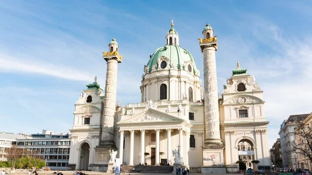 Karlskirche in Vienna, Austria. Time-lapse video of the church at Karlsplatz during summer.