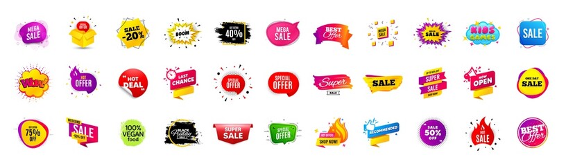 Fototapeta premium Discount offer sale banners. Best deal price stickers. Black friday special offer tags. Sale bubble coupon. Promotion discount banner templates design. Buy offer sticker. Super deal set. Vector