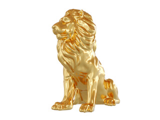 The golden lion is isolated on a white background. 3d render