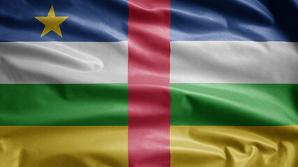 Central African flag waving in the wind. Close up of Central Africa banner
