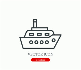 Ship vector icon.  Editable stroke. Linear style sign for use on web design and mobile apps, logo. Symbol illustration. Pixel vector graphics - Vector