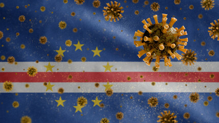 3D, Cape Verdean flag waving with Coronavirus outbreak. Cape Verde Covid 19