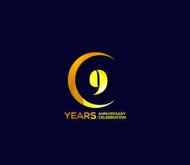 9 years anniversary celebration logotype with modern gold Mix color Circle logo Design Concept