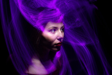 lightpainting portrait, new art direction, long exposure photo without photoshop, light drawing at long exposure