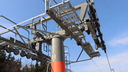 ski lift cable view on metal post
