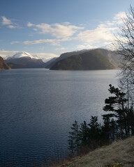 Eidfjorden, fjord in Hardanger, Vestland county, the innermost part of the Hardangerfjord. Photo near the village of Brimnes.