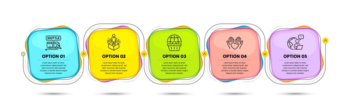 Online shopping, Shuttle bus and Augmented reality line icons set. Timeline process flowchart. Hold heart sign. Internet buying, Terminal transfer, Virtual reality. Care love. Vector