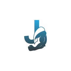 Letter J logo icon with muscle arm design vector