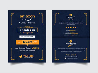 Modern creative luxurious amazon thank you card print ready with a yellow golden color premium vector ads