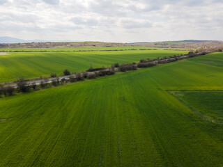 Naklejka premium Aerial view of Upper Thracian Plain near town of Parvomay, Bulgaria