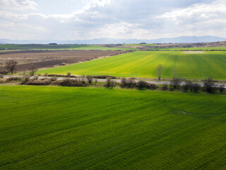 Aerial view of Upper Thracian Plain near town of Parvomay,  Bulgaria