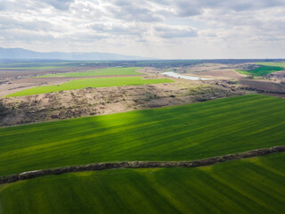 Aerial view of Upper Thracian Plain near town of Parvomay,  Bulgaria