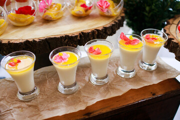 Delicious snacks at the banquet. Catering on banquet.