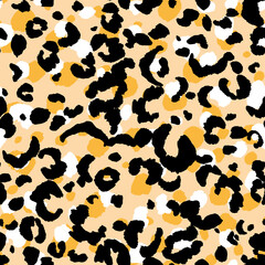 Abstract modern leopard seamless pattern. Animals trendy background. Yellow and black decorative vector stock illustration for print, card, postcard, fabric, textile. Modern ornament of stylized skin
