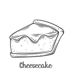Cheesecake slice outline vector icon. Drawn New York classic cheesecake with jam on top.
