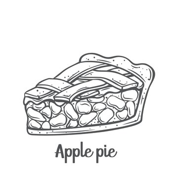 Apple Pie Slice Outline Vector Icon. Drawn American Homemade Traditional Dessert.