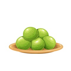 Green candy truffles with matcha on a plate vector illustration.