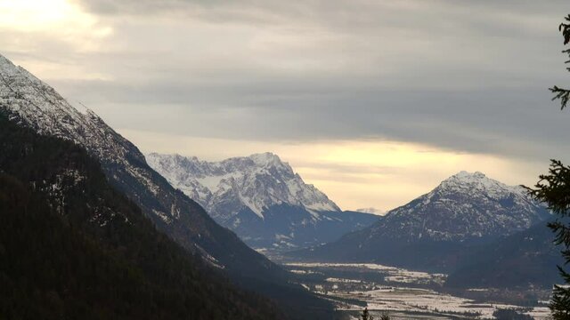 sunset, moving clouds, time lapse video, Zugspitze, alps, Bavaria, Germany