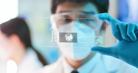 scientist with transparent tablet