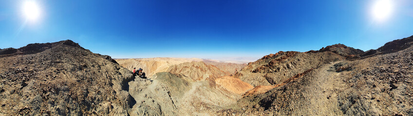hiking trail in Eilat mountains. Red rock formations and boulders. Panoramic view over the trail on surrounding red mountains.
Eilat, Israel Israel, Eilat Mountains: Red Canyon