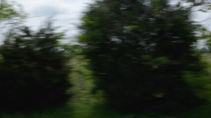 A driving plate next to rural farm pasture land and ponds.