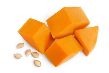 butternut squash slice isolated on white background with clipping path and full depth of field. Top view. Flat lay