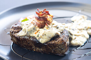 grilled beefsteak with mushroom sauce