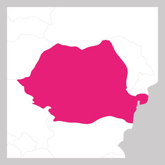 Obraz premium Map of Romania pink highlighted with neighbor countries